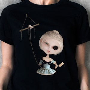 Gothic Doll T-shirt: Creepy Coraline Style Graphic Tee,
