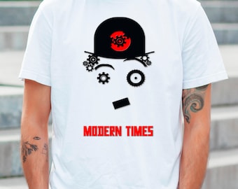 Camiseta gráfica de Charlie Chaplin 'Tiempos modernos': arte del cine mudo,