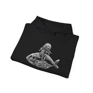 Nautical Skeleton Fish Rider hoodie | Gothic Sailor Skull Marine Art Sweatshirt image 5