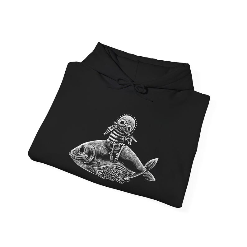 Nautical Skeleton Fish Rider hoodie | Gothic Sailor Skull Marine Art Sweatshirt image 5