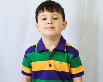 Cypress Row Boys Mardi Gras Rugby Stripes on White Polo Shirt