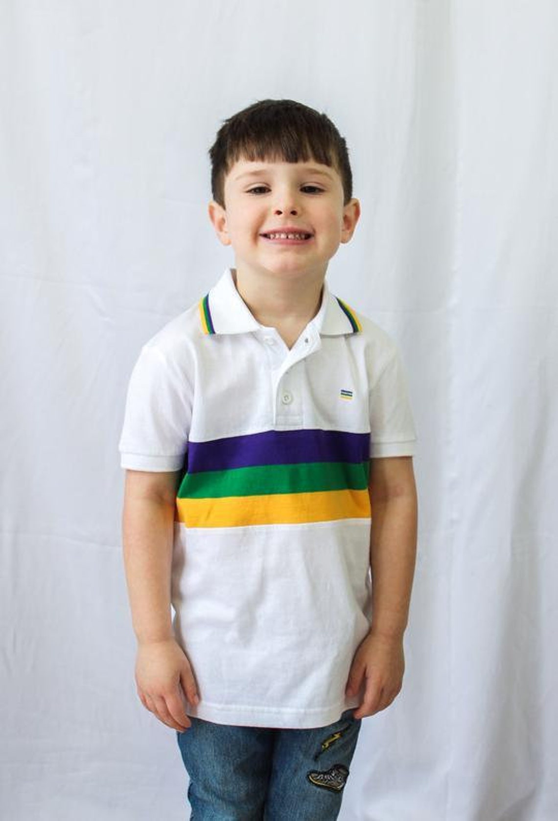Mardi Gras Kids Short Sleeve Polo Shirt White With Purple - Etsy