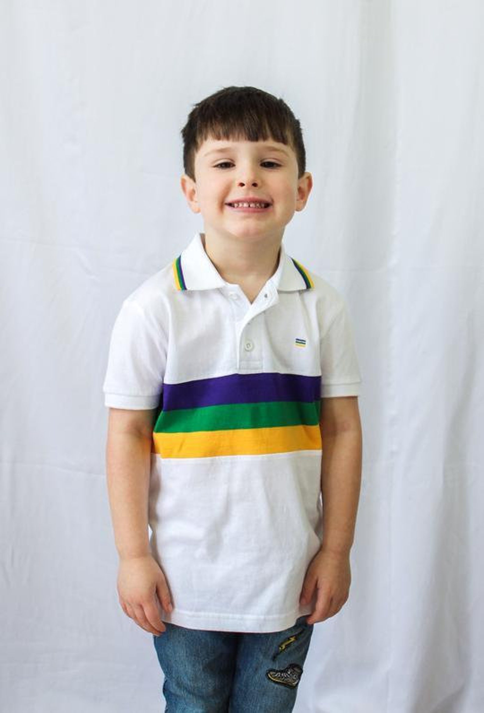 Mardi Gras Kids Short Sleeve Polo Shirt White With Purple - Etsy