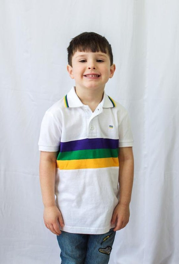 Mardi Gras Kids Short Sleeve Polo Shirt White With Purple | Etsy