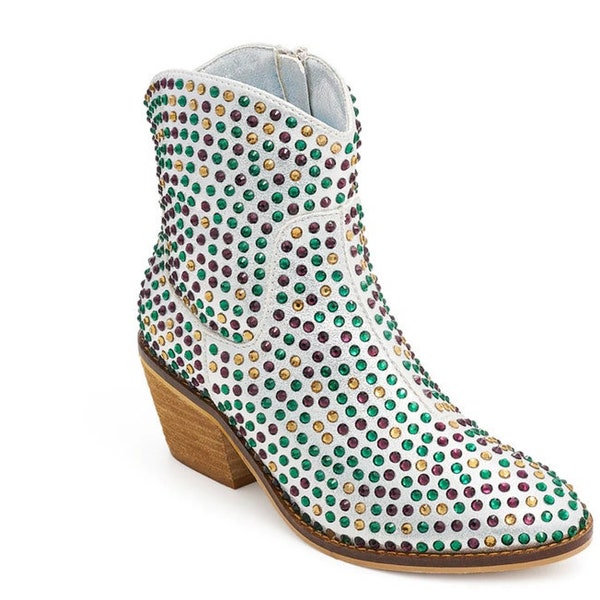 Mardi Gras Rhinestone Boots, Mardi Gras Boots, Mardi Gras Shoes, Mardi Gras Rhinestone Boots