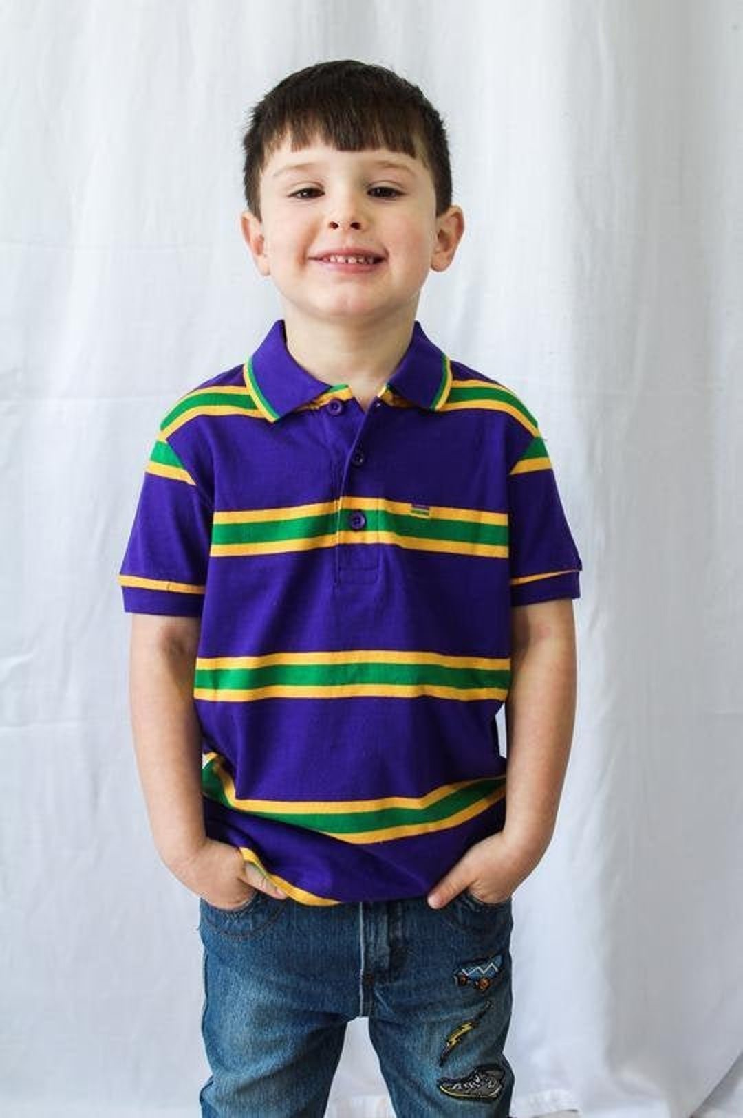 Mardi Gras Kids Unisex Purple Polo Shirt With Green and Gold Stripes - Etsy