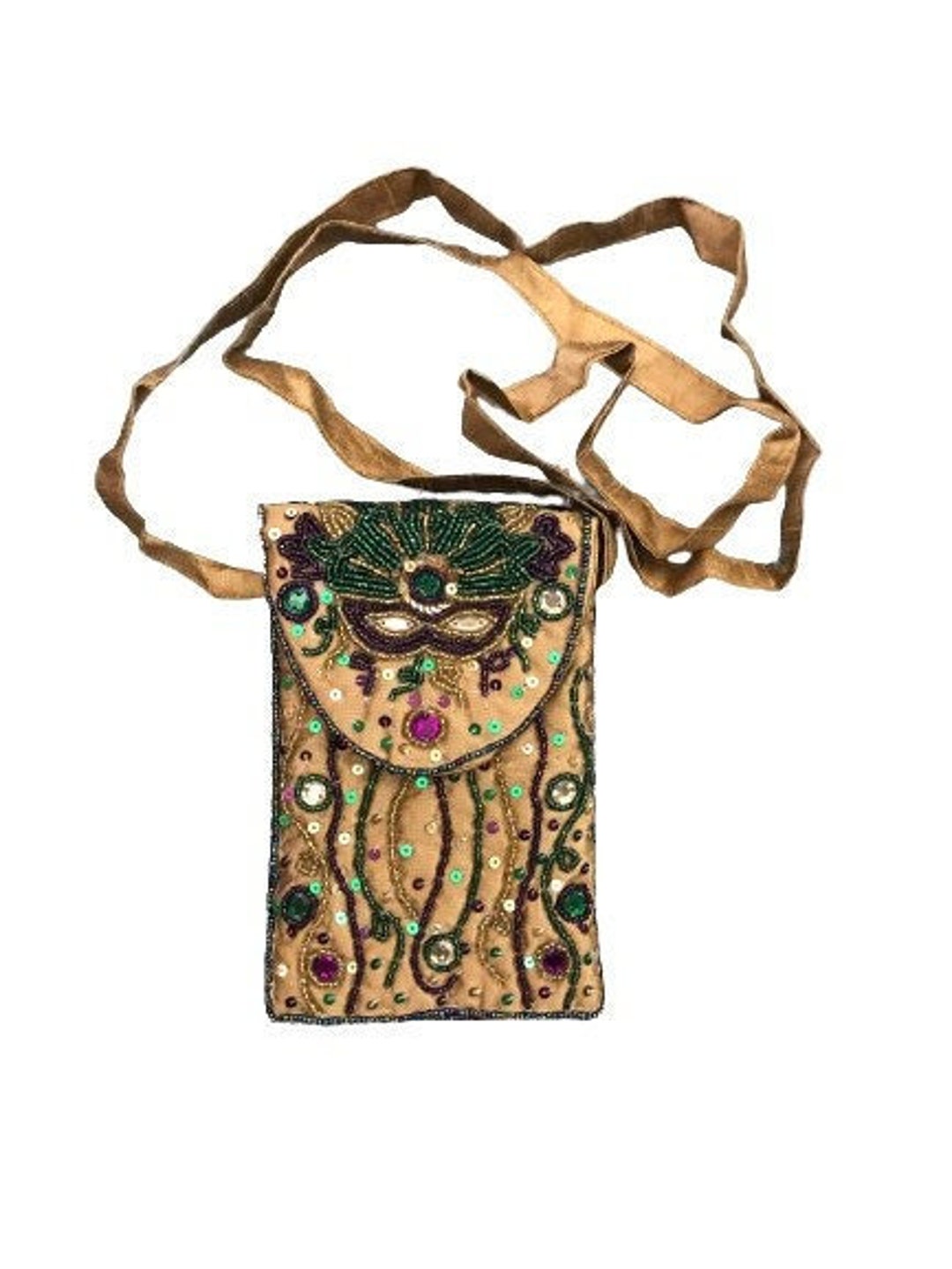 landry beaded mardi gras mask camera crossbody bag