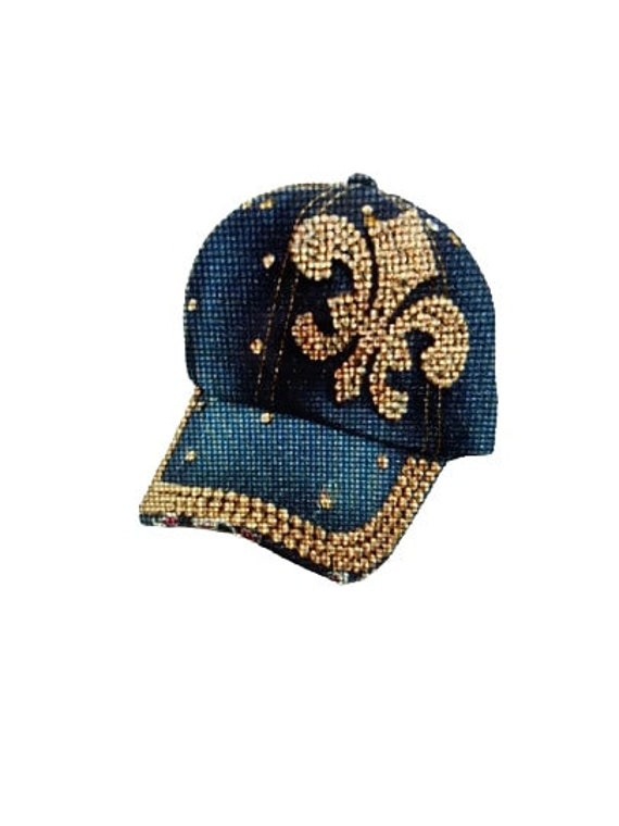 Nola Rhinestone Cap, Baseball, Mardi Gras, Saints, Hat, Bling, Diva, Gold Rhinestone Baseball Cap, Denim Cap