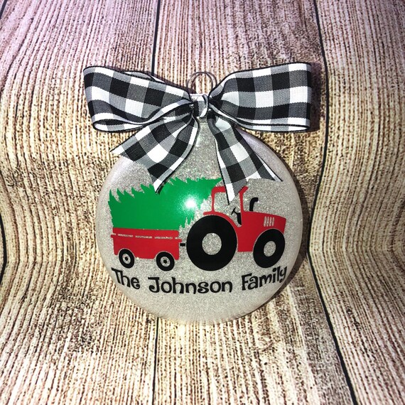 Little red farm tractor glitter Christmas ornament farmhouse Etsy