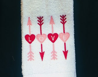 Embroidered Hand Towel Valentine Love Arrows