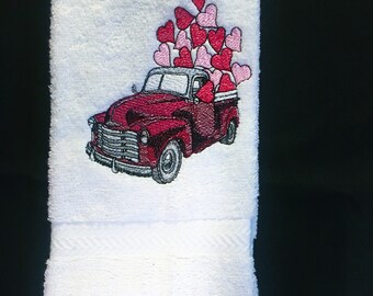 Embroidered Hand Towel Valentine Truck