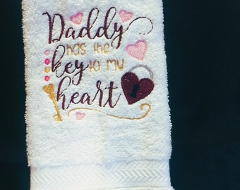 Embroidered Hand Towel Valentine Daddy has Key