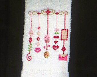 Embroidered Hand Towel Valentine Baubles