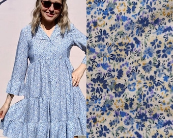 Blue tiny floral print babydoll summer mini dress size S