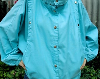 Vintage 80's oversized spring teal jacket buttons closure two pockets one size