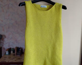 Chaleco de punto de algodón amarillo vintage para mujer, años 70 y 80, de McKenzy, talla S y M