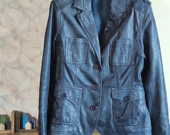 Vintage 90's Y2K womens gray leather blazer jacket small size