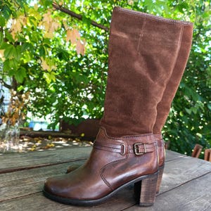 Vintage chocolate brown leather and suede block heels knee high boots by Gabor size US 8/ EU 39/ UK6