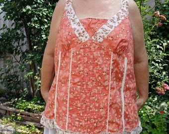 100% cotton floral womens tank top with beaded embroidery size XL