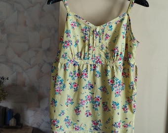 100% cotton yellow floral print womens tank top size S M