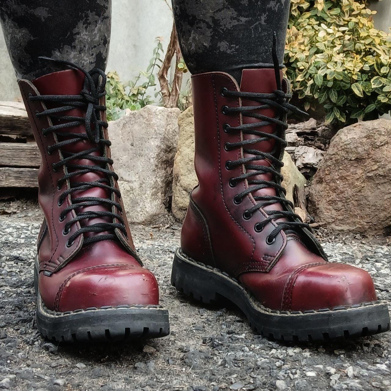 Vintage 90's cockney womens boots by Steel size US 9/ EU 40/ UK 7, Genuine leather waterproof burgundy chunky boots fo women vintage 2000s