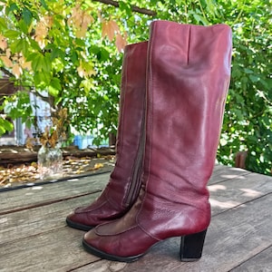 Vintage 70's Bally leather burgundy block heels knee-high boots US 5.5/ EU 36/ UK 3.5