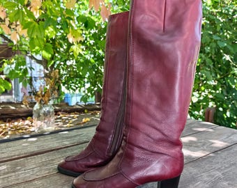 Vintage 70's Bally leather burgundy block heels knee-high boots US 5.5/ EU 36/ UK 3.5