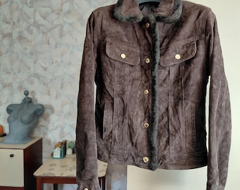 Womens chocolate brown suede leather crop jacket small size