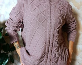 Women's cotton pale pink cable knit sweater by Fat Face size L XL