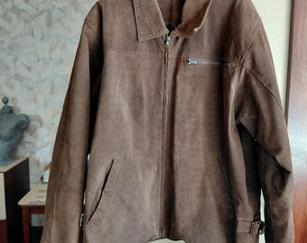 Vintage mens brown suede leather full zip jacket by Union River size M L