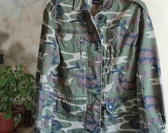 Camouflage military 100 %cotton womens jacket with big front pockets medium size S