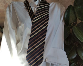 Vtg 2000's Y2K black brown yellow gold striped 100% Silk neck tie, Wide silk neck tie for formal events