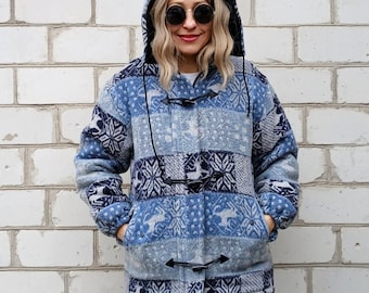Vintage 90's Winter wool blue duffle coat for women
