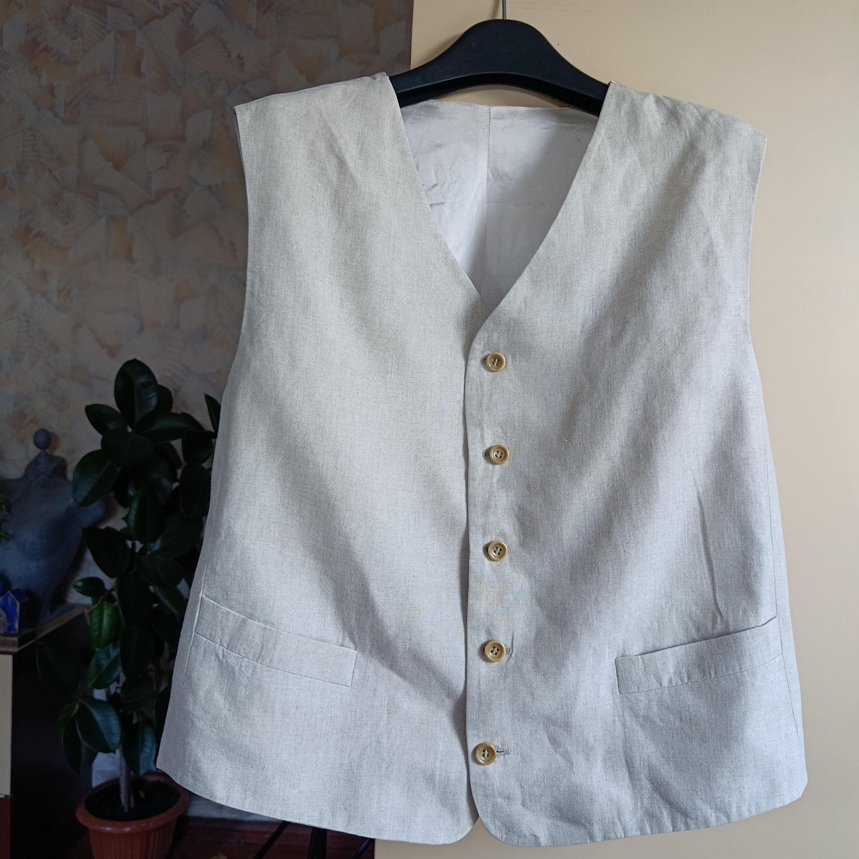 Vintage men's cream colour linen vest size M