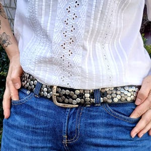 Black leather studded belt for mens and womens Vintage 2000&#39;s Y2K Grange Rockers style new condition