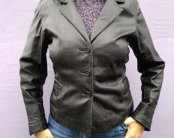 Vintage 90's Y2K womens black soft leather blazer jacket size S M