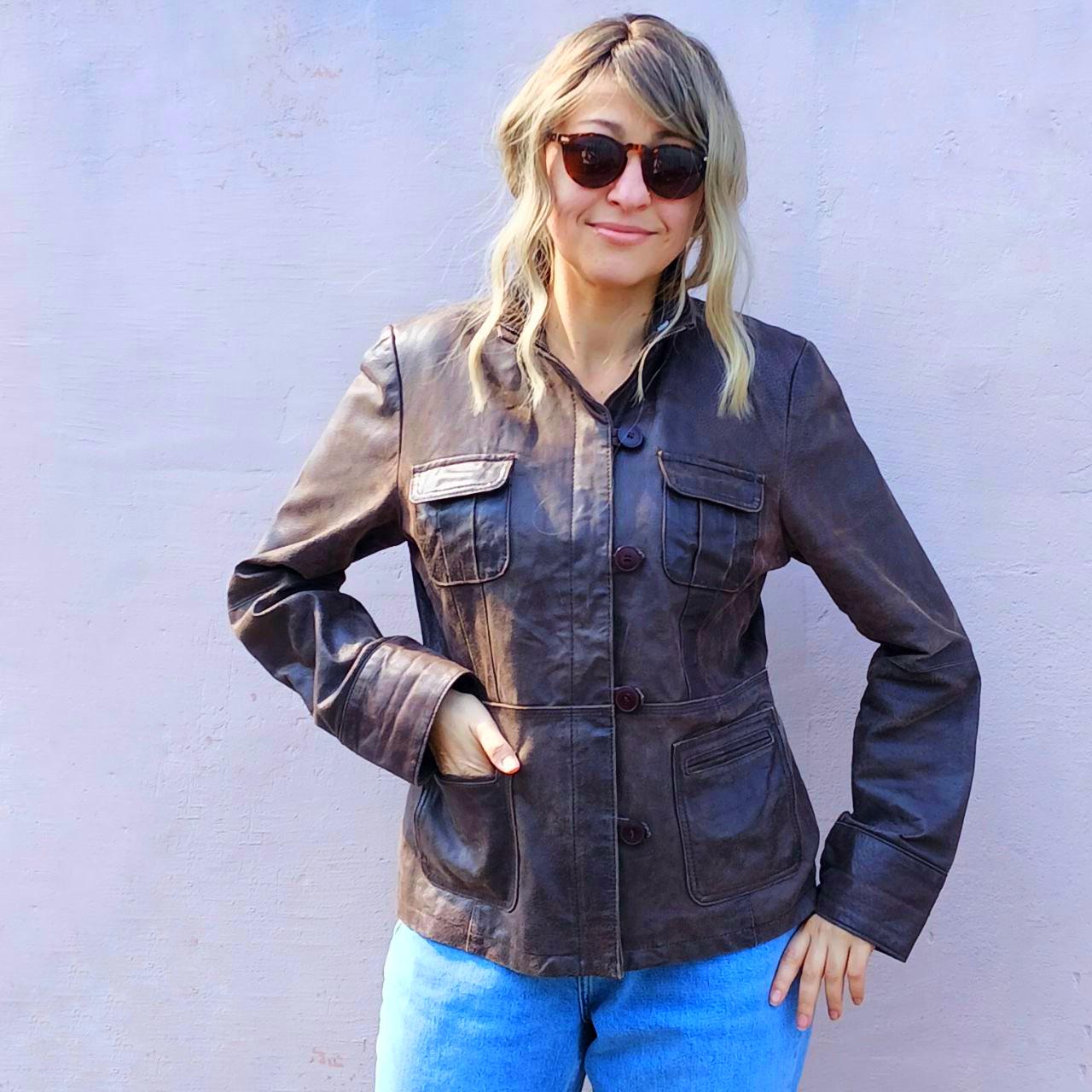 Vintage 90's Y2K Chocolate Brown Genuine Leather Jacket for Women