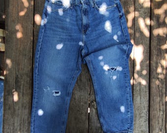 Blue denim womens crop jeans by River Island high rise slim fit size S