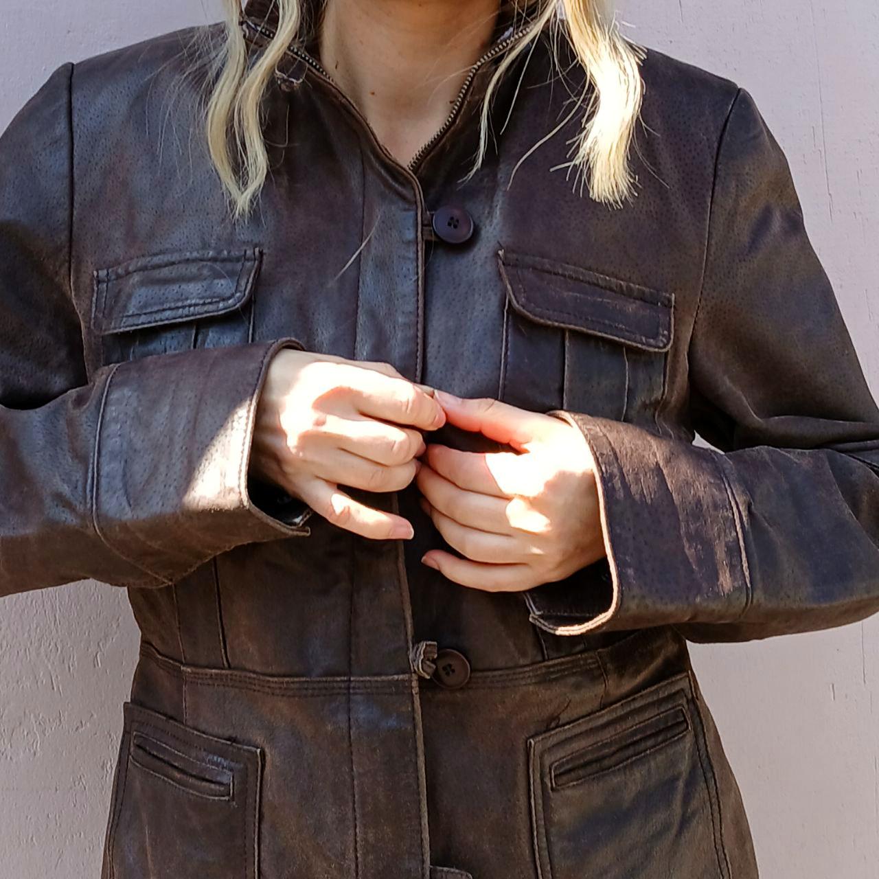 Vintage 90's Y2K Chocolate Brown Genuine Leather Jacket for Women