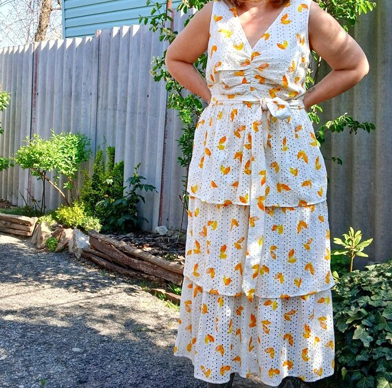 Cotton Womens Tiered Maxi Dress Broderie Anglaise White Cream Size XL,  Cotton Floral Long Dress With Orange Leaf Large Size - Etsy UK