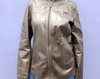 Y2K Metallic Gold Leather Jacket: Reversible Tan Suede, Chico's
