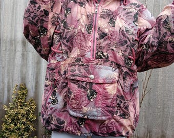 Killtec vintage 90's oversize ski jacket anorak abstract purple, Oversize retro unisex winter anorak jacket large size