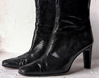 Vintage Stuart Weitzman black leather square toe heels ankle boots size US 5/ EU 36/ UK 3