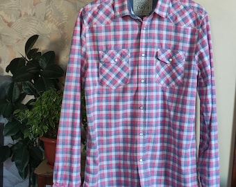 Western pink and purple Plaid Womens Button Up Shirt Checked Cotton Women Shirt Western Button Up Shirt Oxford Long Sleeve Shirt Size M  L