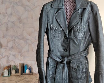 Vintage 90's Y2K womens dark gray leather blazer jacket by Maze small size