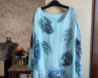 Vintage Italian silk teal womens sheer mesh blouse one size