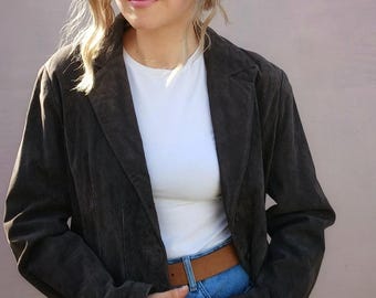 Vintage 90's Y2K brown suede leather jacket for women size Medium