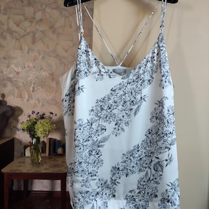 Off white with black floral toile art print womens tank top plus size