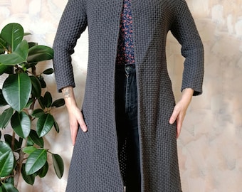 Women's open front gray cotton knit long cardigan size S