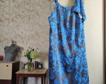 Vintage 90's Y2K silk black blue floral print sleeveless short dress by COAST medium size